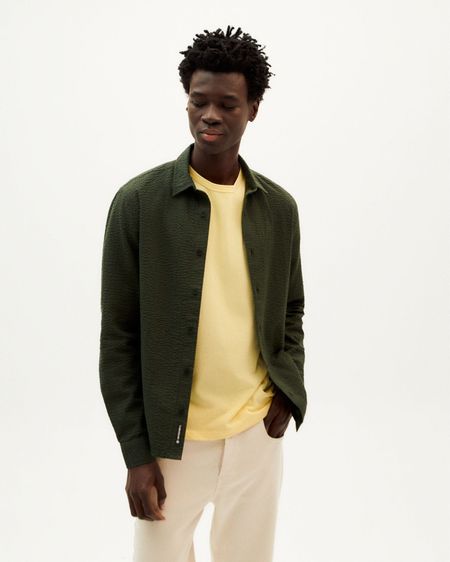 Chemise verte seersucker en coton bio - green seersucker thomas shirt