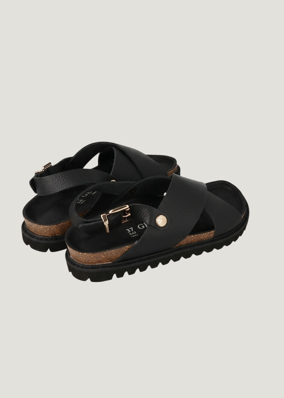 Sandales en cuir certifié | noir "melen embossed leather dark" new, Genuins, photo 2