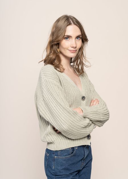 Cardigan maille en coton bio | vert "lena vintage lace", Jan'n June, photo 4