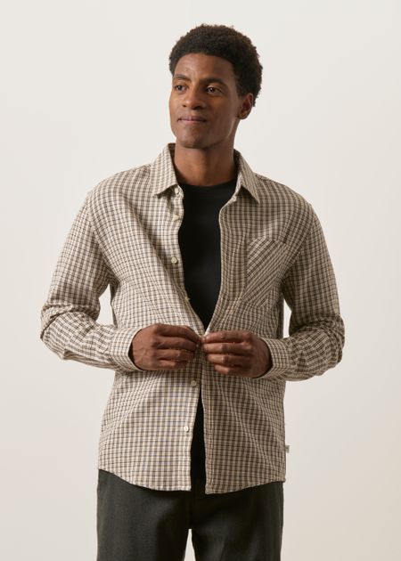 Chemise flanelle à carreaux en coton bio | beige "dune regular check shirt 7033 creme check" - Knowledge Cotton Apparel