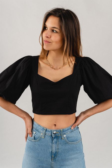 Blouse manches bouffantes noire en coton bio - madalena black