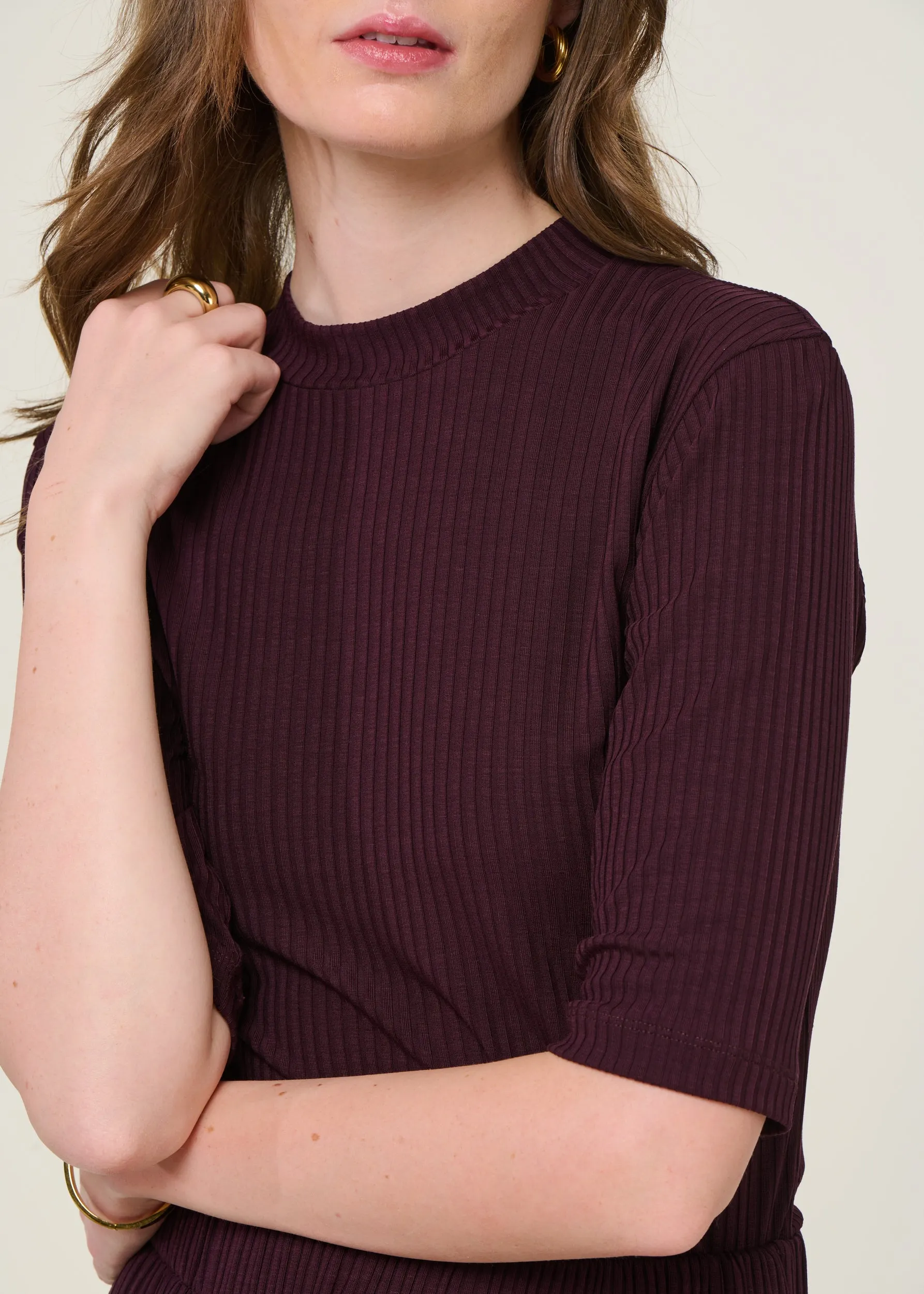 T-shirt côtelé en tencel | aubergine "nina - cherry lacquer", Jan'n June, photo 2