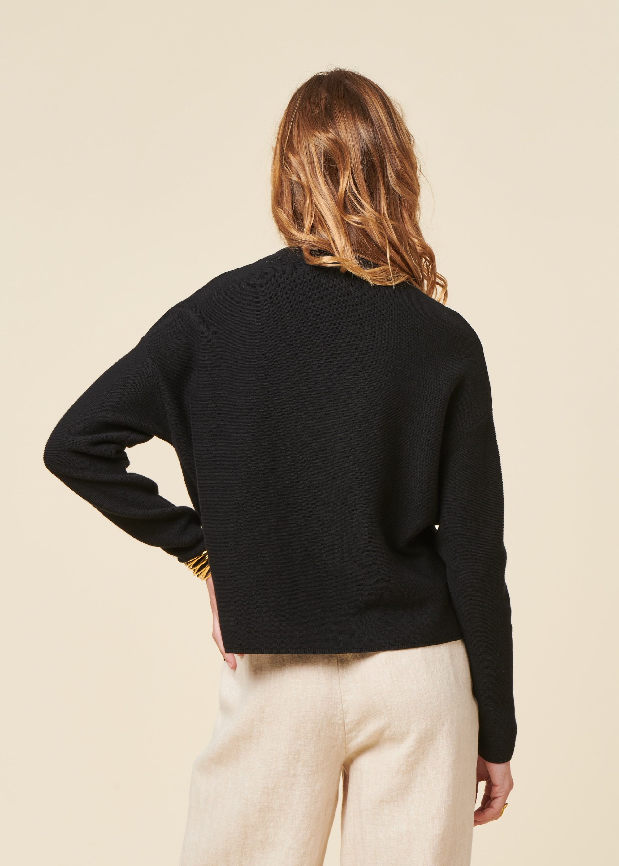 Pull ample en coton bio | noir "merinaa links links black", Armedangels, photo 2