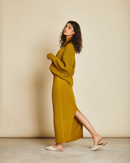 Pull maille ample moutarde en coton bio - ola muddy yellow, Jan'n June, photo 2