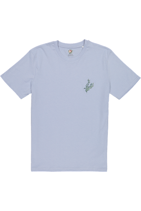 T-shirt bleu pastel brodé en coton bio - romarin bleu pastel, Johnny Romance, photo 2