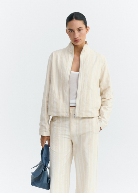 Veste en coton bio | ecru "raw dappled stripes ceci jacket - ecru" - Thinking Mu