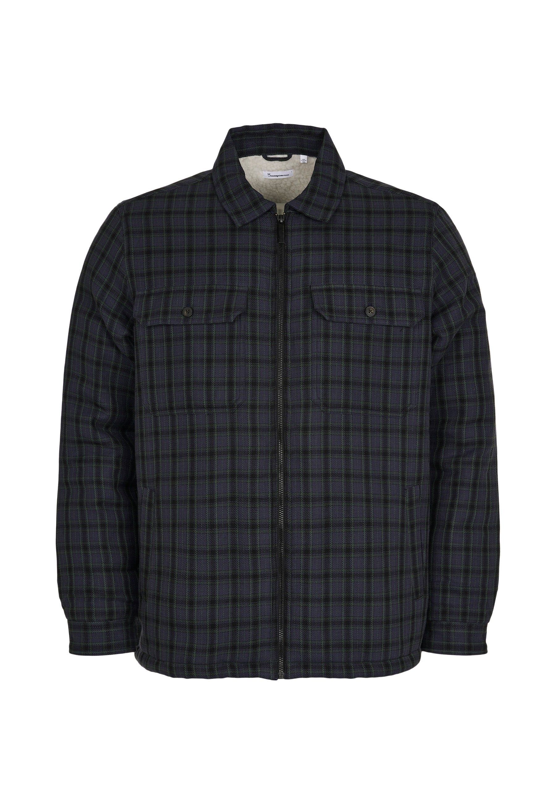 Veste bleu foncé à carreaux en coton bio et recyclé - teddy lining trekking green, Knowledge Cotton Apparel, photo 3