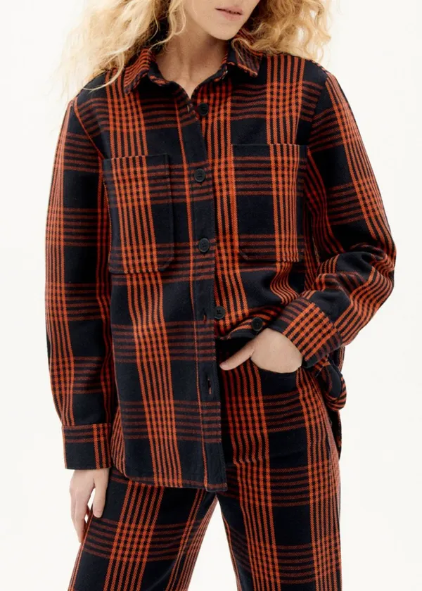 Veste en coton bio | carreaux  "thick checks norita overshirt orange", Thinking Mu