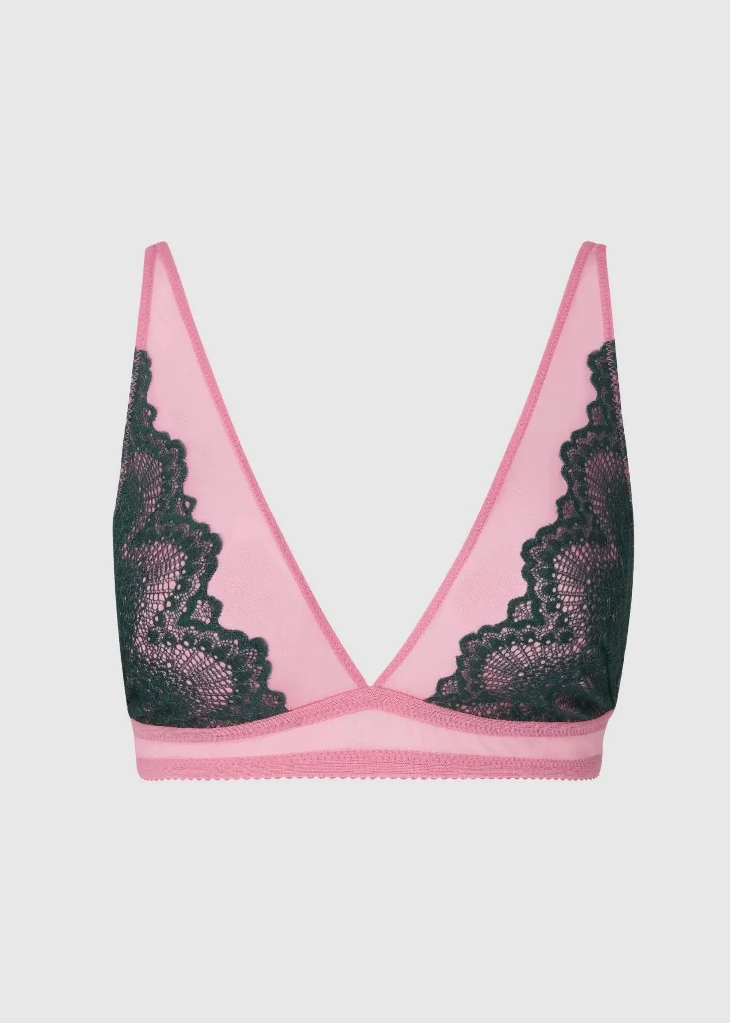 Soutien gorge triangle en matières recyclées | bicolore "lace mesh plunge bralette - pine/candy pink", Understatement, photo 1