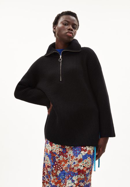 Pull camionneur oversize noir en laine bio et recyclée - trinekaa black