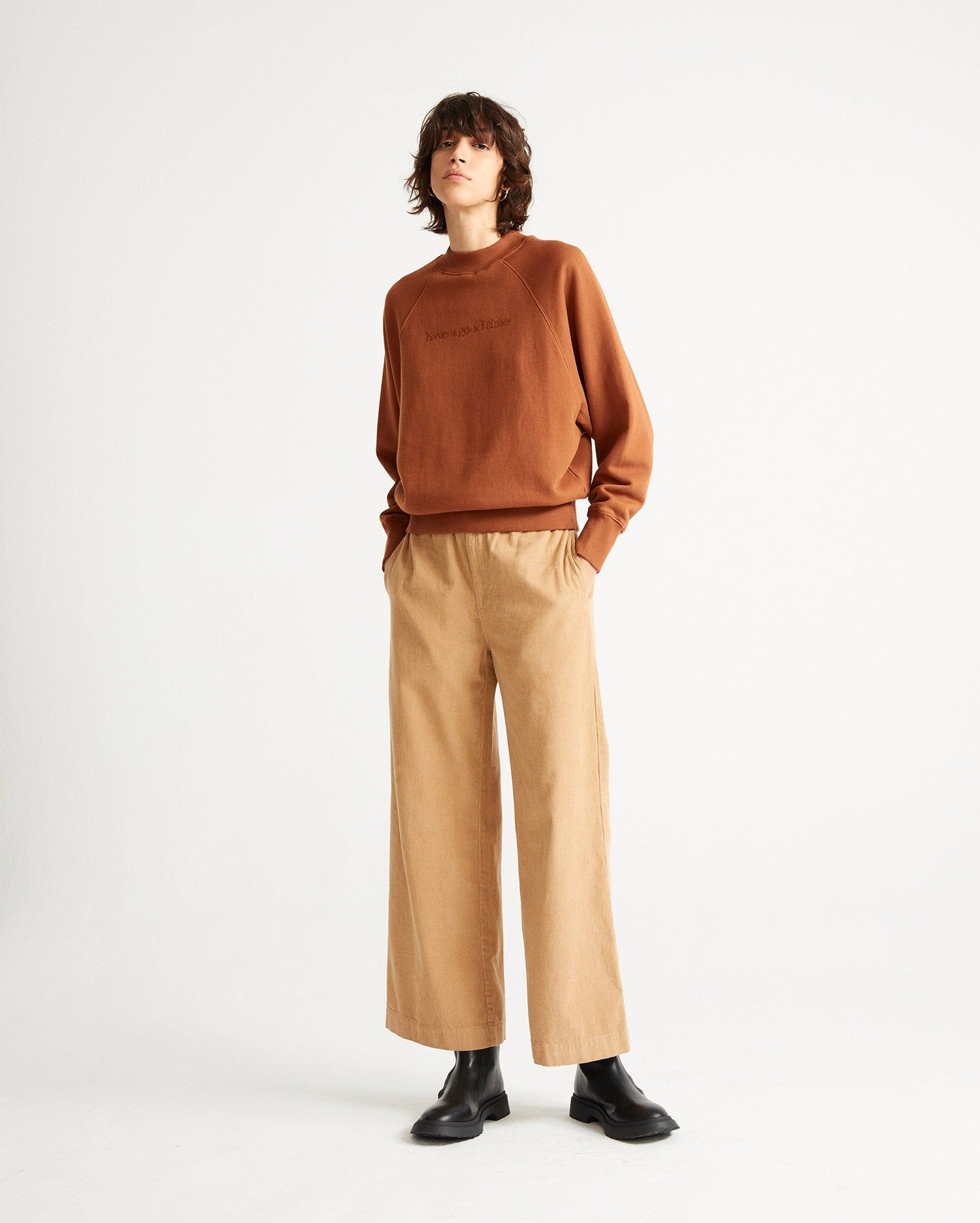 Pantalon large camel en coton bio - maia camel, Thinking Mu, photo 2