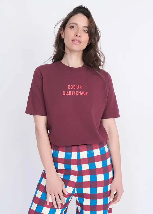 T-shirt en coton bio | bordeaux "Le t-shirt cœur d'artichaut - merlot", émoi émoi