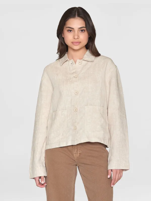 Surchemise en lin bio | beige "regular linen overshirt light feather gray", Knowledge Cotton Apparel