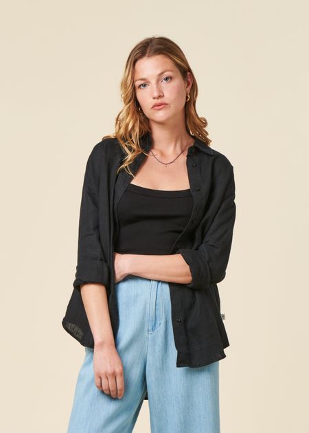 Chemise en lin biologique | noir "loose linen long sleeved shirt black jet"