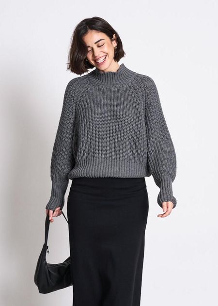 Pull maille oversize en coton bio | gris "ola dark grey"