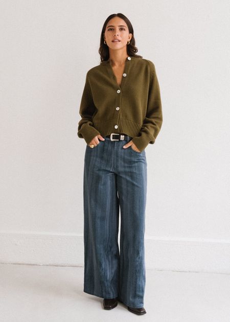 Pantalon large en coton bio | bleu "ombre blue hedda pants"