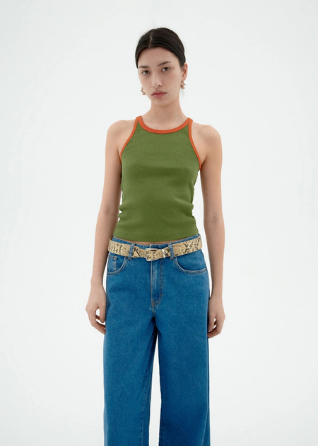 Débardeur en coton bio | vert "garden green pumpkin contrast harriet top" - Thinking Mu