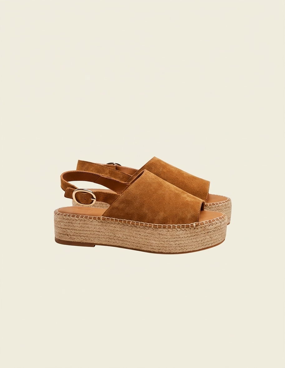 Espadrilles plateforme en cuir certifié | marron "espadrilles maya - suède ambre", Odaje ex M.Moustache, photo 1
