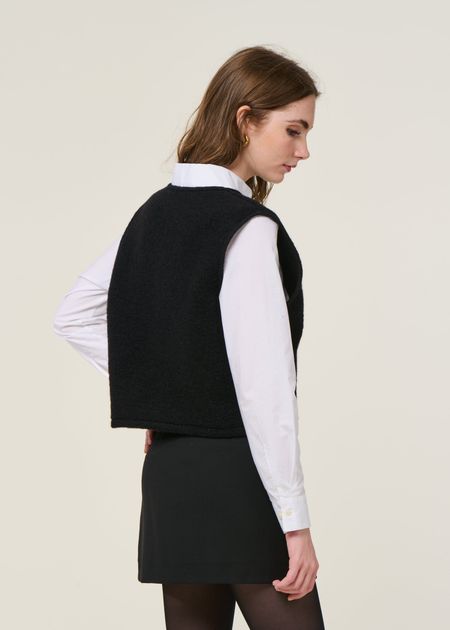 Pull sans manches en laine et coton bio | anthracite "cropped vest wool-blend - soft black", Rotholz, photo 3