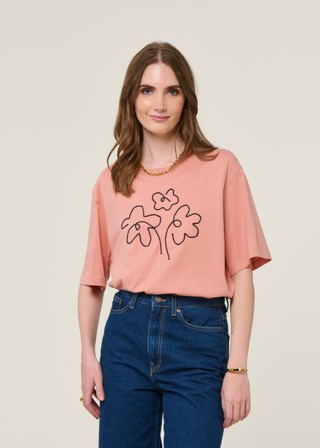T-shirt brodé en coton biologique | rose "flower rope pink lucia tee - pink"