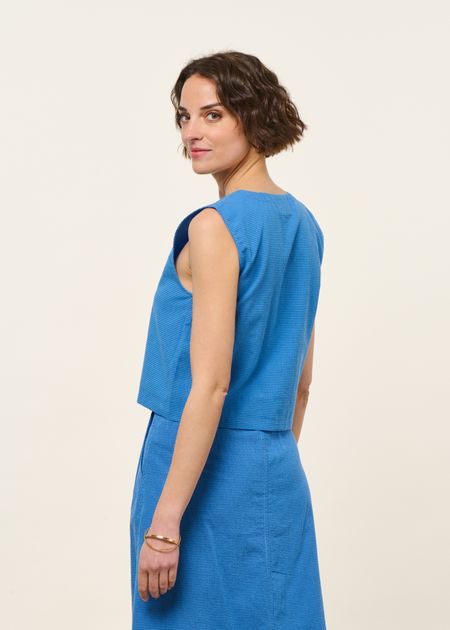 Bluse aus Bio-Baumwolle und recycelten Materialien | Blau "checks button up blouse blue", Brava Fabrics, Foto 3