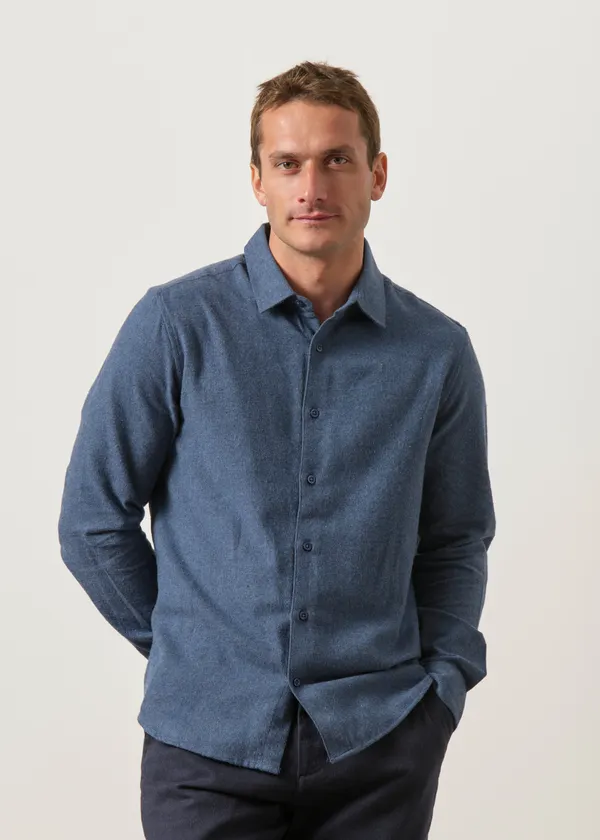 Chemise flanelle en coton bio | bleu "dune regular flannel shirt - vintage indigo", Knowledge Cotton Apparel