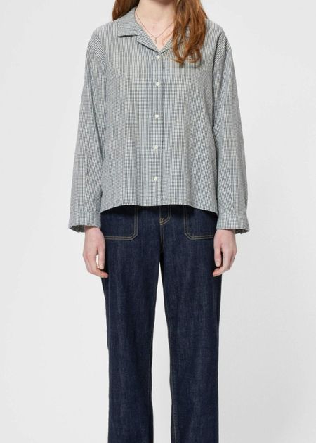 Chemise loose en coton bio | bleu "juni check indigo blouse blue offwhite"
