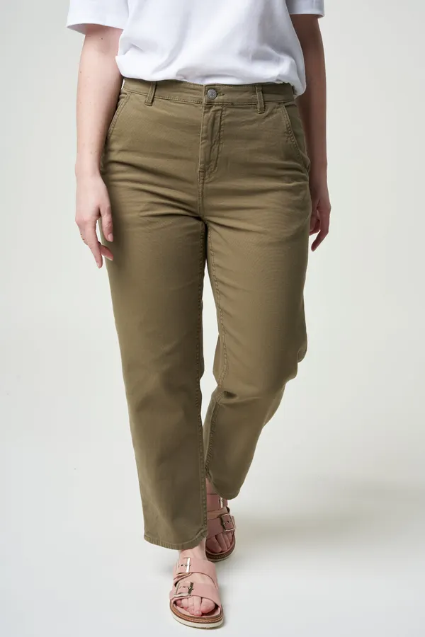 Pantalon droit olive en coton bio - calla burned olive, Knowledge Cotton Apparel