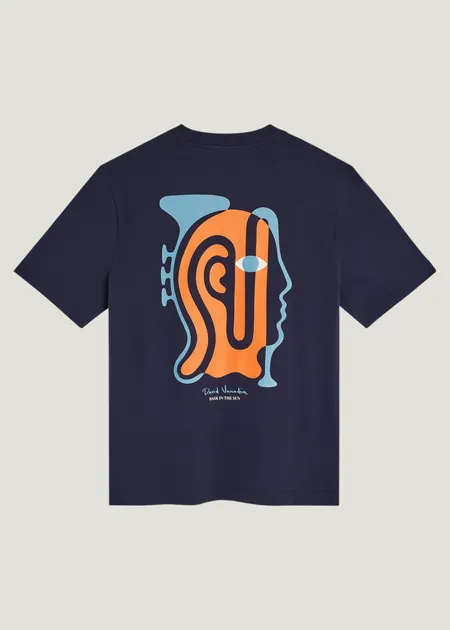 T-shirt imprimé en coton bio | bleu marine "Jazzman - navy - navy", Bask in the Sun