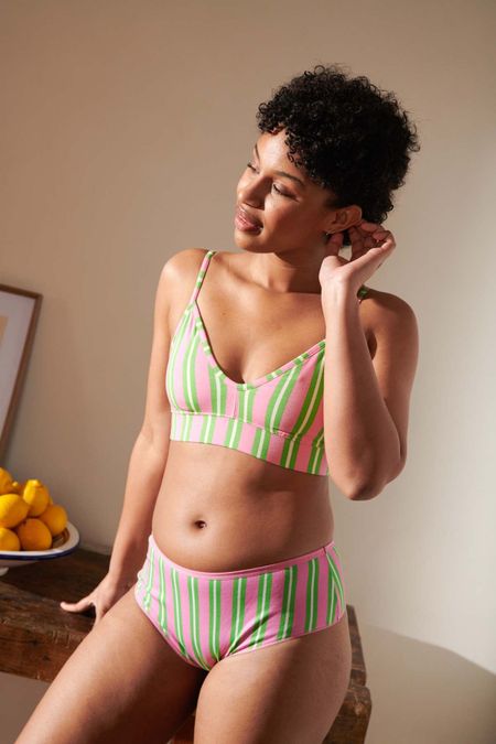 Shorty tanga coton bio | rayures vert et rose, We Are Jolies, photo 3