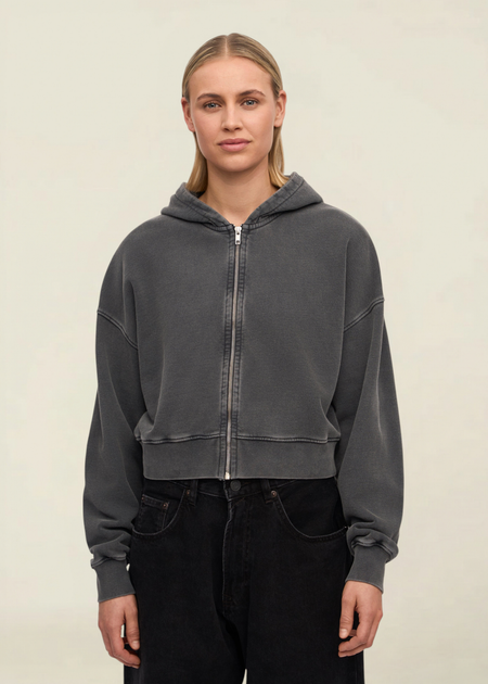 Sweat crop zippé en coton bio | organic crop zip hood - faded black