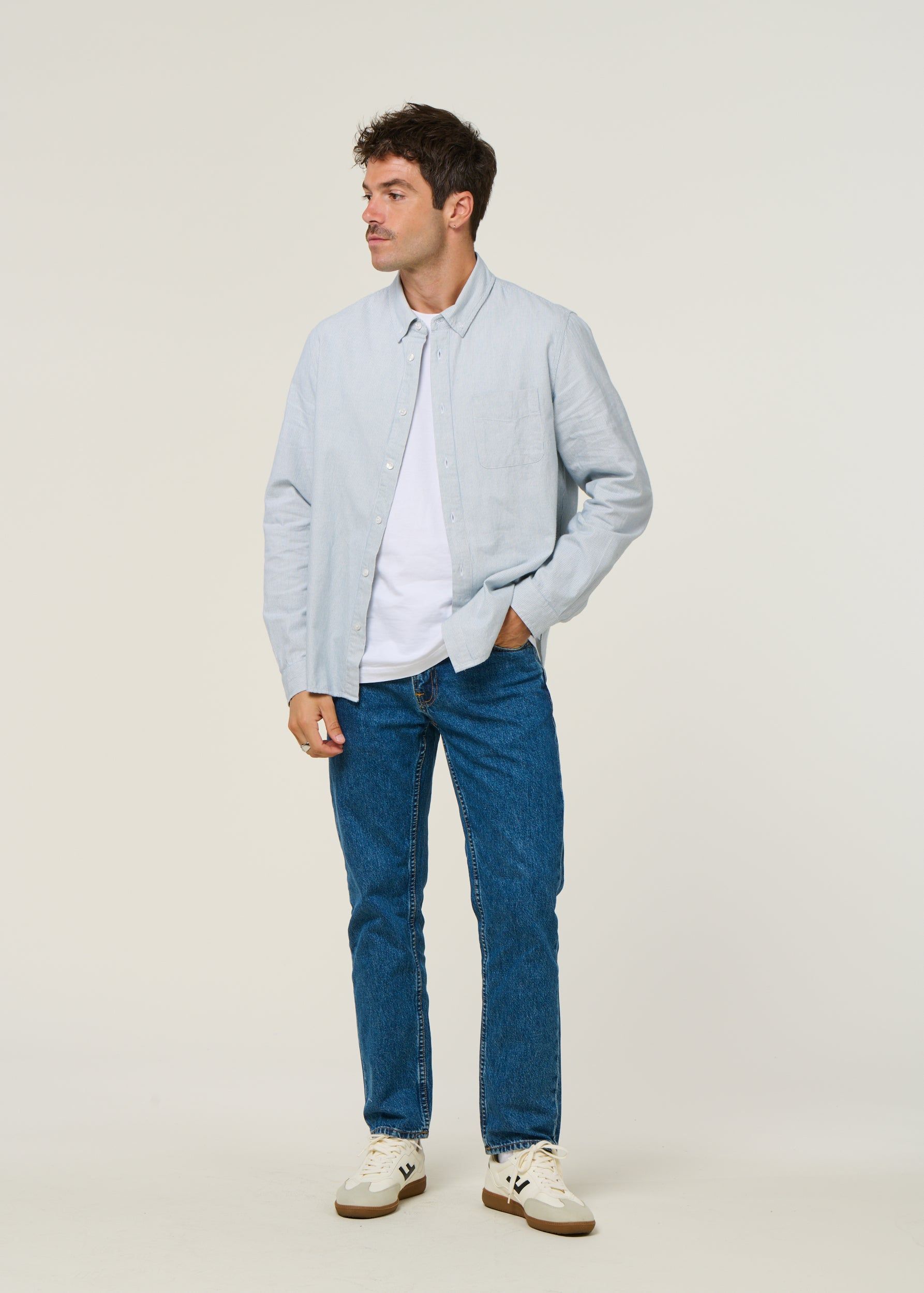 Chemise droite en coton bio | rayé "ken - eco brushed striped vintage blue", About Companions, photo 4