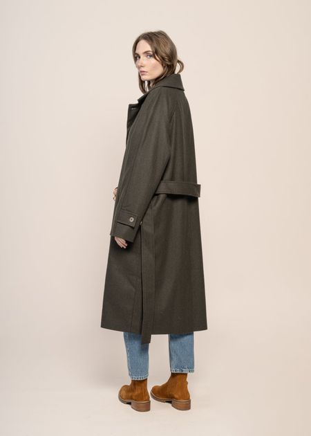 Manteau long en laine et cachemire recyclé | kaki "verlaine - khaki" - Noyoco