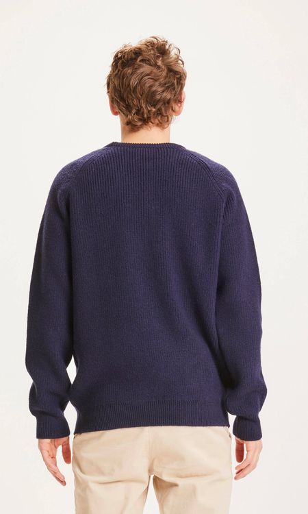 Pull col rond bleu nuit en laine mérinos bio - valley o-neck, Knowledge Cotton Apparel, photo 3