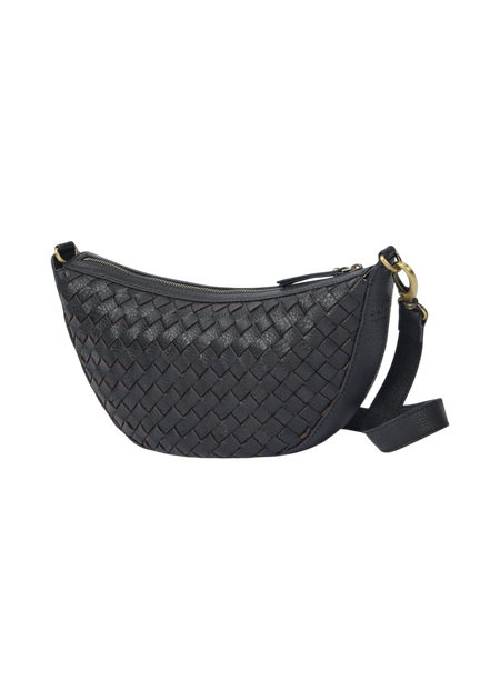 Sac à bandoulière en cuir certifié | noir "leo black woven eather"