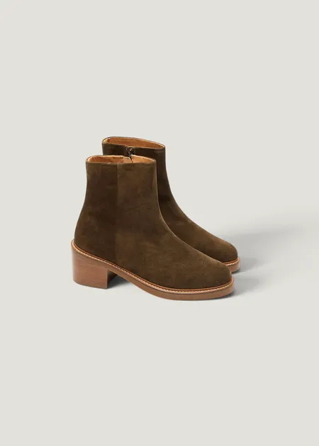 Bottines en cuir certifié | suède kaki "véronique"