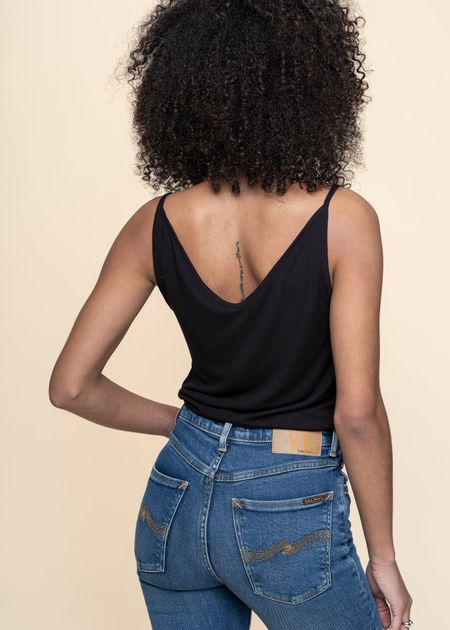 Débardeur noir en tencel - slip top triangle flow black - Jan'n June