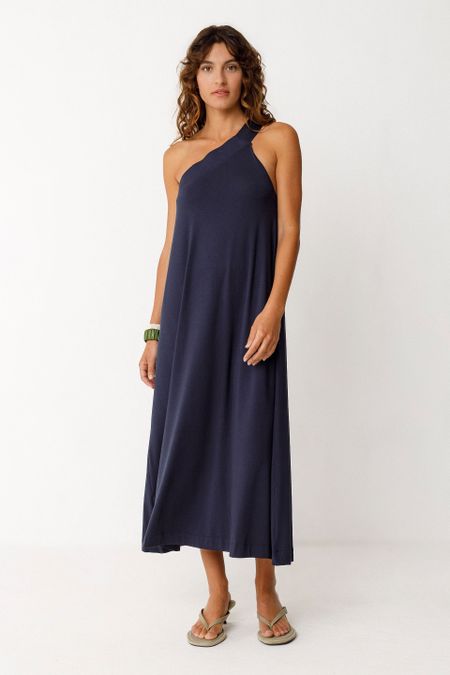 Robe asymétrique en tencel | marine "naiade - navy" - SKFK