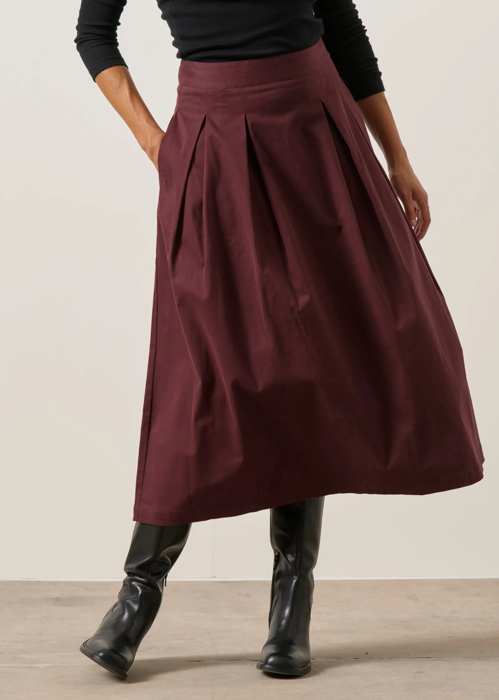 Jupe midi évasée en coton biologique | marron "eloisa - chocolat", SKFK, photo 6