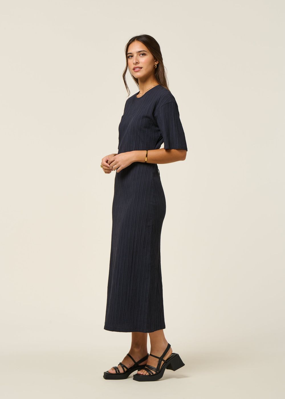 Robe longue en coton bio | marine "navy kina dress - blue" femme