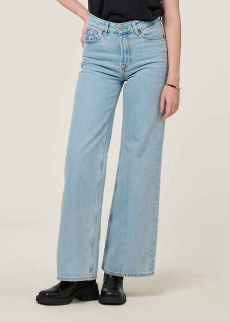 Jean évasé en coton bio | bleu délavé "jane blue reef super light used" - Kings of Indigo