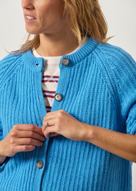 Gilet en laine et coton bio | bleu "Rib knit cardigan | skylight" - Armedangels