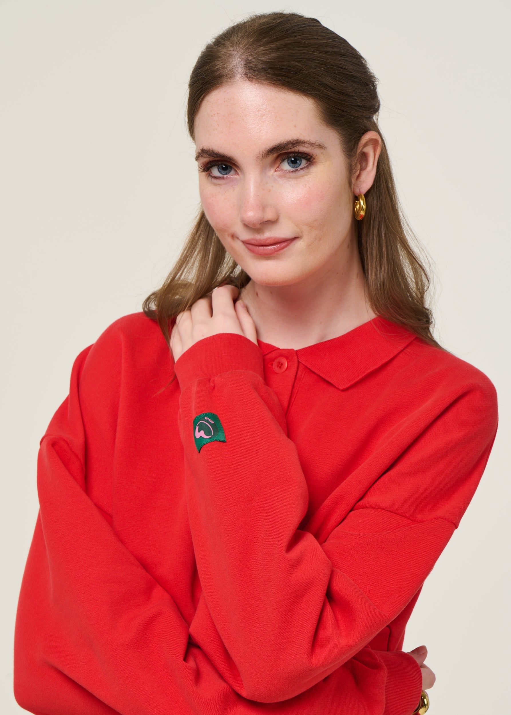 Sweat polo en coton bio | rouge "brava gum polo sweatshirt red", Brava Fabrics, photo 2