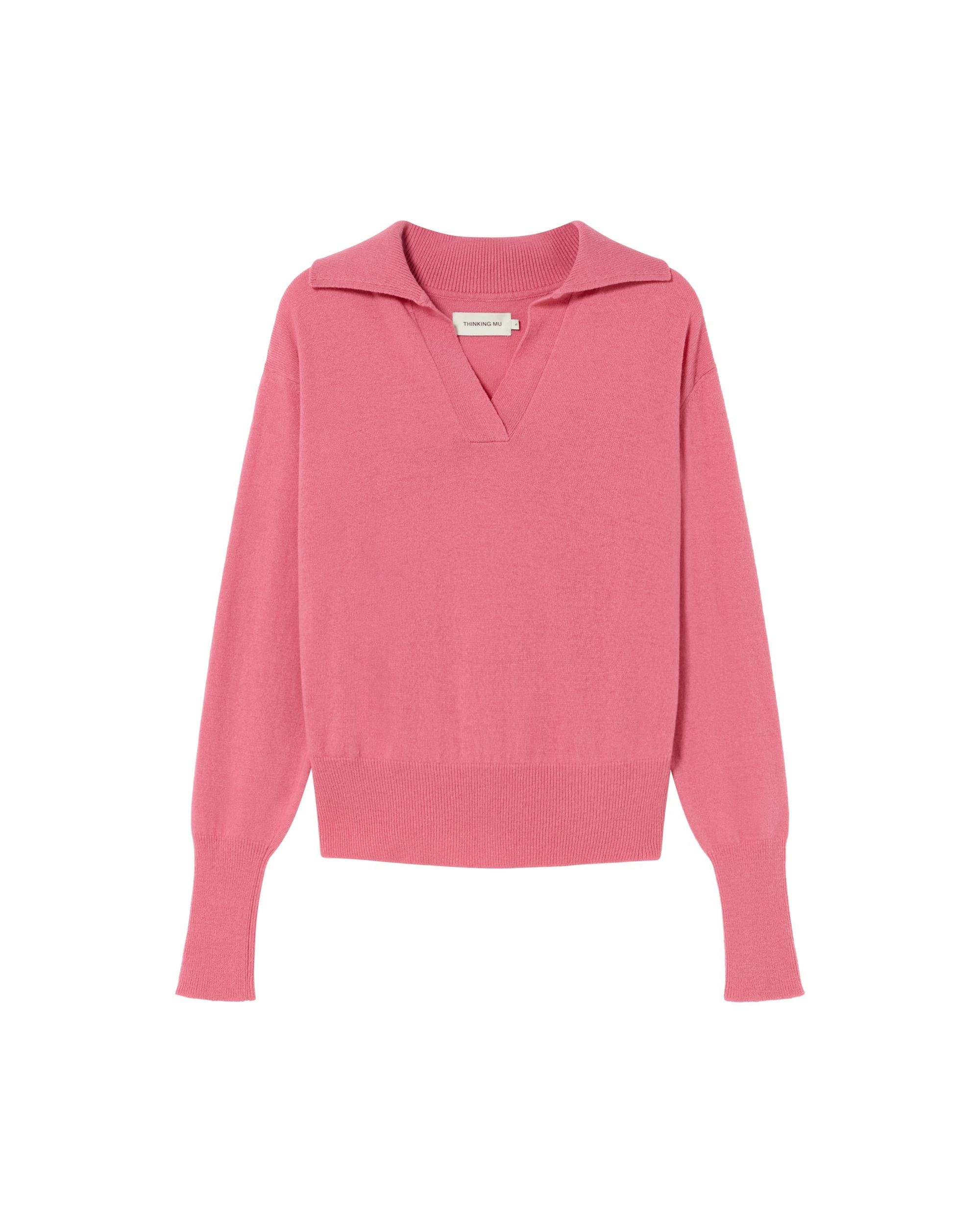 Pull col v en laine recyclée | rose "fuscia trash sheena knitted sweater", Thinking Mu, photo 6