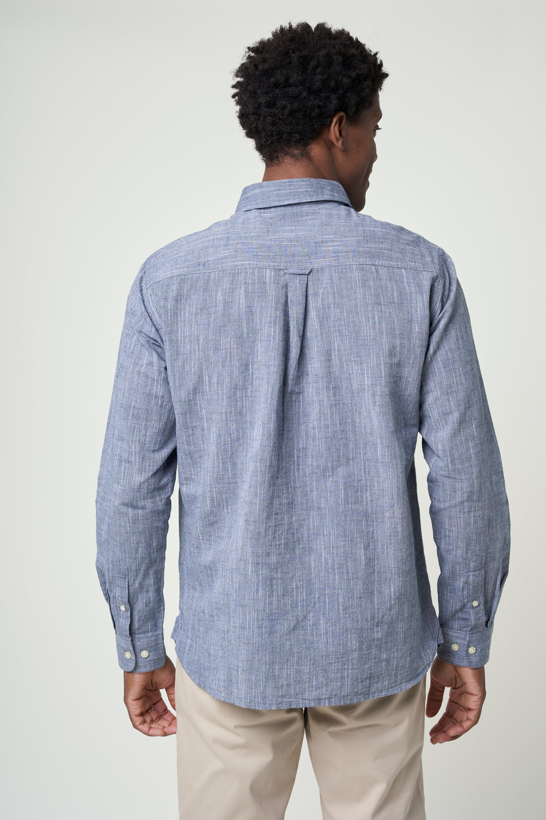 Chemise bleu chiné en coton et lin bio - custom fit linen total eclipse, Knowledge Cotton Apparel, photo 5