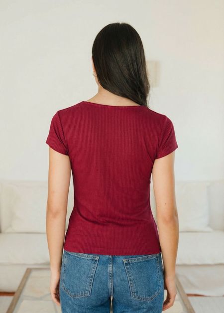 Tee-shirt col carré en Tencel côtelé "Nita" | framboise, WeDressFair, photo 4
