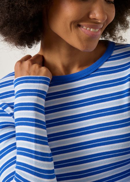 T-shirt manches longues côtelé en coton bio | bleu - WeDressFair