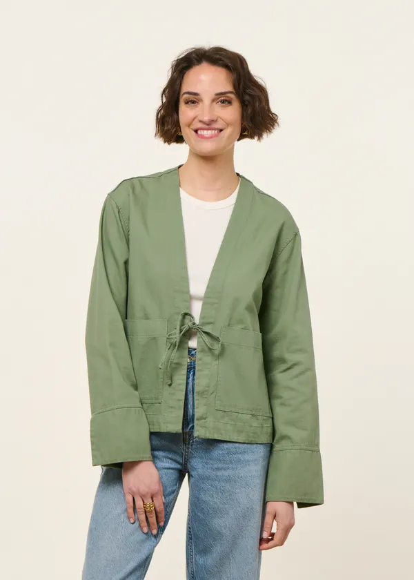 Veste légère en coton bio | verte "Kimono jacket organic cotton - leaf green", Rotholz