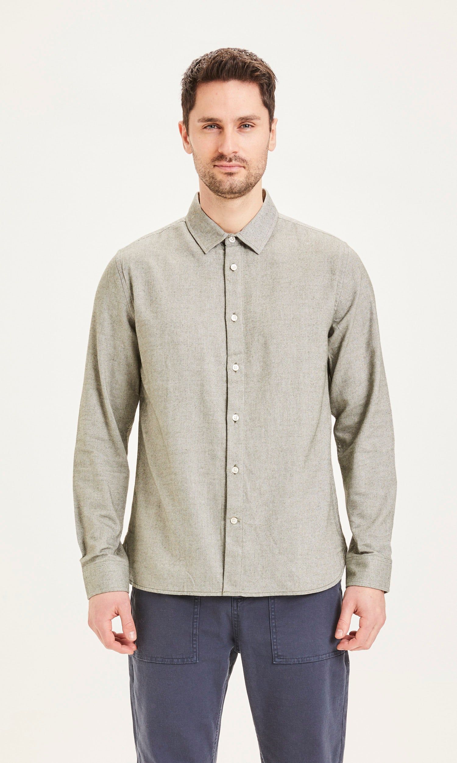 Chemise verte clair en flanelle de coton bio - larch forrest night, Knowledge Cotton Apparel, photo 1