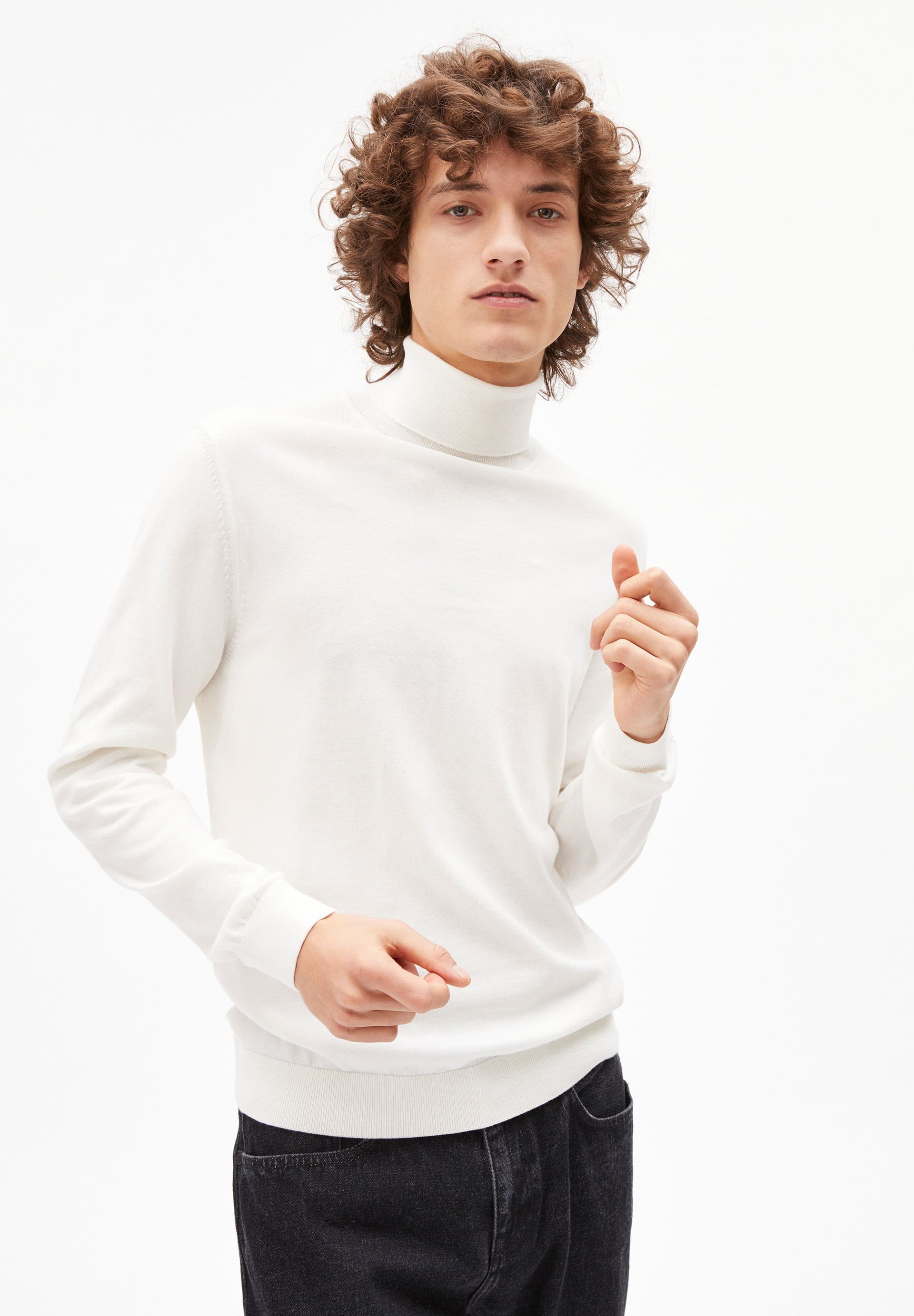 Pull col roulé blanc en coton bio - glaan snow white, Armedangels, photo 1